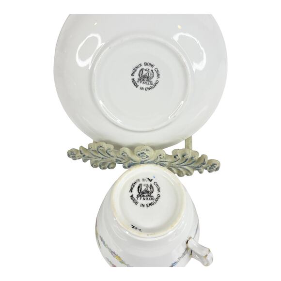 Phoenix Bone China Tea Cup & Saucer Set Floral Garland Gold Trim Vintage England - Picture 4 of 8